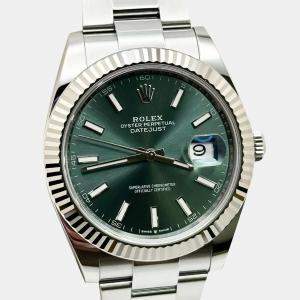Rolex Green 18K White Gold Stainless Steel Datejust 126334 Automatic Men's Wristwatch 41 mm