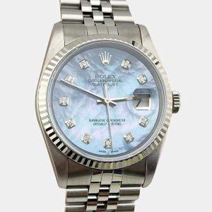 Rolex Blue MOP Diamond 18K White Gold Stainless Steel Datejust 16234 Automatic Men's Wristwatch 36 mm