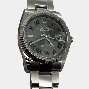 Rolex Grey 18k White Gold Stainless Steel Datejust 126234 Automatic Men's Wristwatch 36 mm