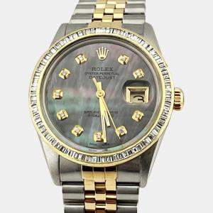 Rolex Black MOP Customised Diamond 18k Yellow Gold Stainless Steel Datejust 16013 Automatic Men's Wristwatch 36 mm