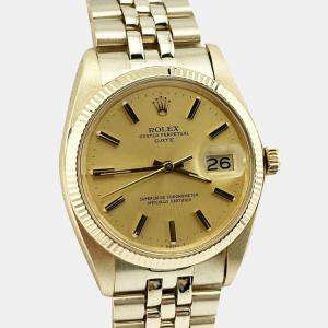 Rolex Champagne 14k Yellow Gold Oyster Perpetual Date 1503 Automatic Men's Wristwatch 34 mm