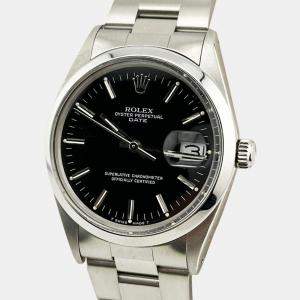 Rolex Black Stainless Steel Oyster Perpetual Date 1503 Automatic Men's Wristwatch 34 mm