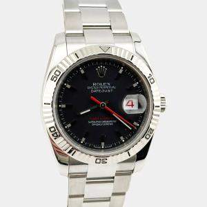 Rolex Black Stainless Steel Datejust  Turn-O-Graph 116264  Automatic Men's Wristwatch 36 mm