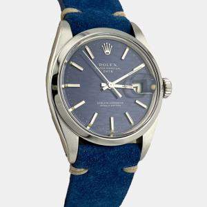 Rolex Blue Stainless Steel Oyster Perpetual Date 1500 Automatic Men's Wristwatch 34 mm