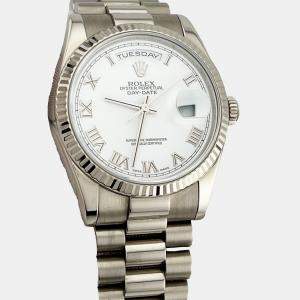 Rolex White 18k White Gold Stainless Steel Day - Date President 118239 Automatic Men's Wristwatch 36 mm