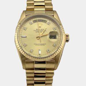 Rolex Champagne Diamond 18k Yellow Gold Day - Date President 18038 Automatic Men's Wristwatch 36 mm