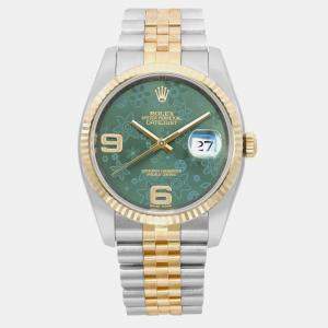 Rolex Green 18k Yellow Gold Stainless Steel Datejust 116233 Automatic Men's Wristwatch 36 mm