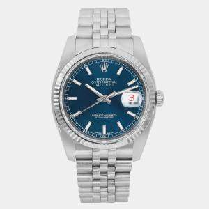 Rolex Blue 18K White Gold Datejust 116234 Automatic Men's Wristwatch 36 mm
