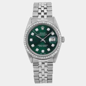 Rolex Custom Green Diamond Stainless Steel Datejust 1601 Automatic Men's Wristwatch 36 mm