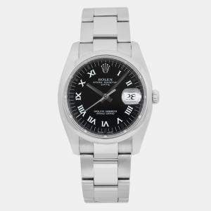 Rolex Black Stainless Steel Oyster Perpetual Date 115200 Automatic Men's Wristwatch 34MM