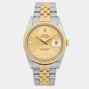 Rolex Champagne Diamond 18K Yellow Gold Datejust 16233G Automatic Men's Wristwatch 36mm
