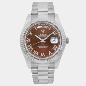 Rolex Brown 18K White Gold Day-Date President 218239 Automatic Men's Wristwatch 41mm