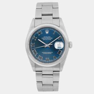 Rolex Blue Stainless Steel Datejust 16200 Automatic Men's Wristwatch 36mm