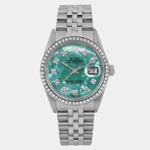 Rolex Custom Green Turquoise Diamond Stainless Steel Datejust 16030 Automatic Men's Wristwatch 36mm