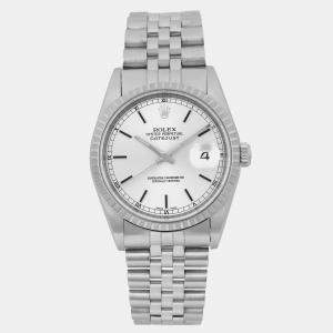 Rolex Silver Stainless Steel Datejust 16220 Automatic Men's Wristwatch 36 mm