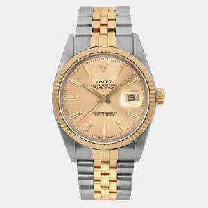 Rolex Champagne 18K Yellow Gold Datejust 16013 Automatic Men's Wristwatch 36mm