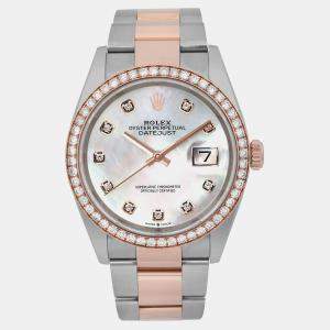 Rolex MOP Diamond 18K Rose Gold Stainless Steel Datejust 126281RBR Automatic Men's Wristwatch 36 mm