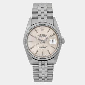 Rolex Silver Stainless Steel Datejust 16220 Automatic Men's Wristwatch 36 mm