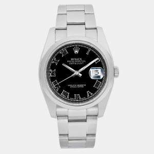 Rolex Black Stainless Steel Datejust 116200 Automatic Men's Wristwatch 36 mm