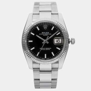 Rolex Black 18K White Gold Oyster Perpetual Date 115234 Automatic Men's Wristwatch 34 mm