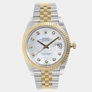Rolex White MOP Diamond 18K Yellow Gold Stainless Steel Datejust 126333 Automatic Men's Wristwatch 41mm