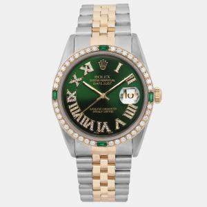 Rolex Custom Green Diamond 18K Yellow Gold Stainless Steel Datejust 16233 Automatic Men's Wristwatch 36mm