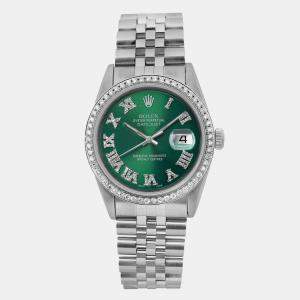 Rolex Custom Green Diamond Stainless Steel Datejust 16220 Automatic Men's Wristwatch 36mm
