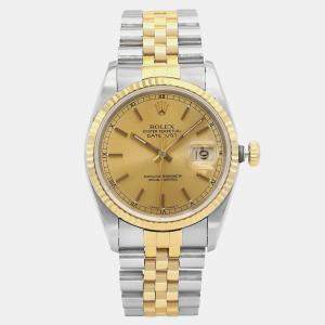 Rolex Champagne 18k Yellow Gold Stainless Steel Datejust 16233 Automatic Men's Wristwatch 36mm