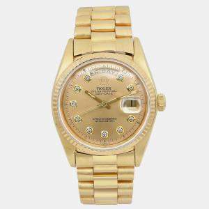 Rolex Champagne Diamond 18K Yellow Gold Day-Date 1803 Automatic Men's Wristwatch 36mm