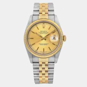 Rolex Champagne 18k Yellow Gold Stainless Steel Datejust 16233 Automatic Men's Wristwatch 36 mm