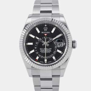 Rolex Black 18k White Gold Stainless Steel Sky-Dweller 326934 Automatic Men's Wristwatch 42 mm