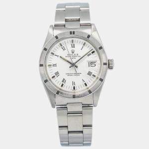 Rolex White Stainless Steel Oyster Perpetual Date 15010 Automatic Men's Wristwatch 34mm