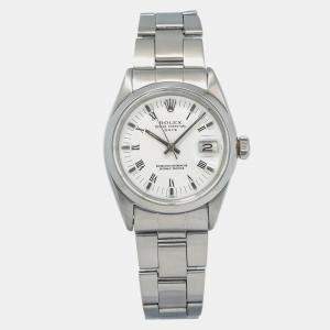 Rolex White Stainless Steel Oyster Perpetual Date 15000 Automatic Men's Wristwatch 34mm