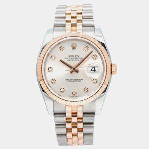 Rolex Silver Rose Gold Stainless Steel Datejust 116231 Automatic Men's Wristwatch 36mm
