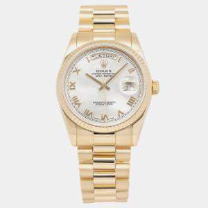 Rolex Silver 18K Yellow Gold Mother of Pearl Day-Date 118238 Automatic Men's Wristwatch 36mm