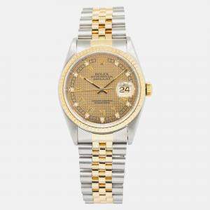 Rolex Datejust 16233 Automatic Champagne 18k Yellow Gold Stainless Steel Men's Wristwatch 36 mm