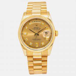 Rolex Day Date President 118238 Champagne 18k Yellow Gold Diamond Automatic Men's Wristwatch 36 mm