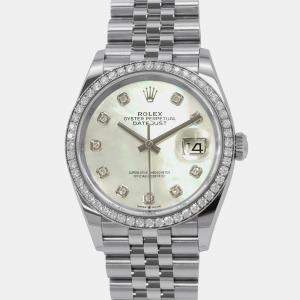 Rolex Datejust 126284RBR Automatic White Mother of Pearl 18k White Gold Stainless Steel Men's Wristwatch 36 mm