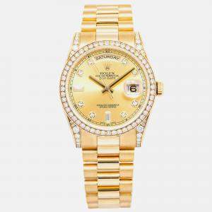 Rolex Day-Date 118388 Automatic Champagne Diamond 18k Yellow Gold Men's Wristwatch 36 mm