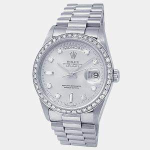 Rolex Day-Date 18346 Automatic Silver 18k White Gold Men's Wristwatch 36 mm