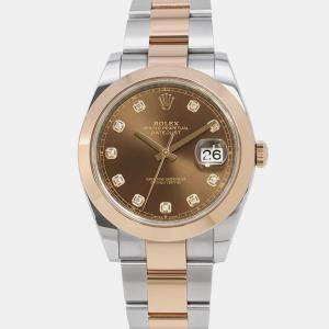 Rolex Datejust 126301G Automatic Brown 18k Rose Gold Stainless Steel Diamond Men's Wristwatch 41 mm