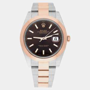 Pre Owned Rolex Datejust 126301 Automatic Brown 18k Rose Gold Stainless Steel Men's Wristwatch 41 mm