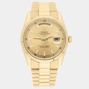 Pre Owned Rolex Day-Date 118238 Automatic Champagne 18k Yellow Gold Men's Wristwatch 36 mm