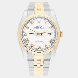 Pre Owned Rolex Datejust 116233 Automatic White 18k Yellow Gold Stainless Steel Men's Wristwatch 36 mm