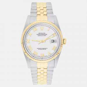 مملوكة مسبقًا Rolex Datejust 16233 Automatic White 18k Yellow Gold Stainless Steel Men's Wristwatch 36 mm