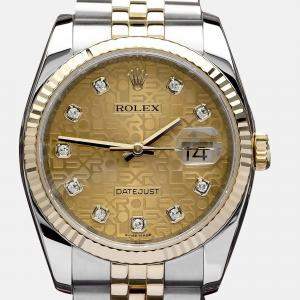 Pre Owned Rolex Datejust 116233 Automatic Champagne 18k Yellow Gold Stainless Steel Men's Wristwatch 36 mm