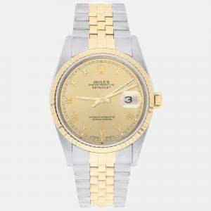مملوكة مسبقًا Rolex Datejust 16233 Automatic Champagne 18k Yellow Gold Stainless Steel Men's Wristwatch 36 mm