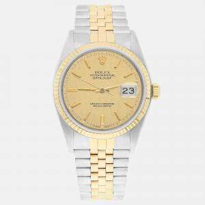 Pre Owned Rolex Datejust 16013 Automatic Champagne 18k Yellow Gold Stainless Steel Men's Wristwatch 36 mm