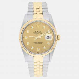 Pre Owned Rolex Datejust 16233 Automatic Champagne 18k Yellow Gold Stainless Steel Men's Wristwatch 36 mm