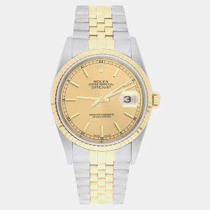 Rolex Datejust 16233 Automatic Champagne 18k Yellow Gold Stainless Steel Men's Wristwatch 36 mm